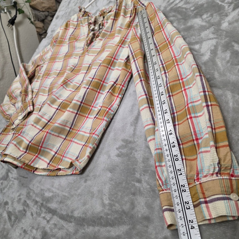 St. John's Bay Plaid Ruffle Neck‎ Henley Tunic Womens M Western Cottage - Picture 8 of 8